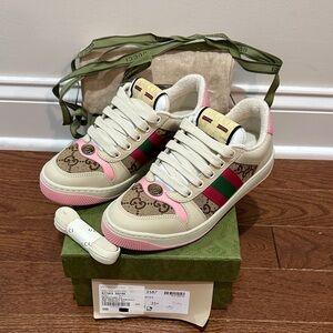 Gucci Women’s Screener Sneakers with Signature Stripes and Rhinestones BNIB 35.5